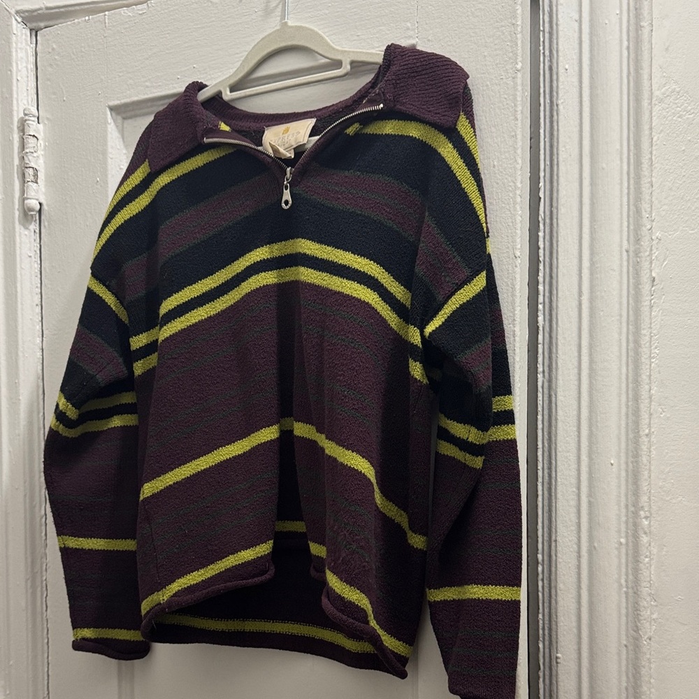 Stylish Women's Zip-Up Sweater - Black, Yellow, and Purple
